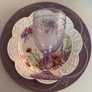 Princess House Purple Goblet with Floral Dinnerware